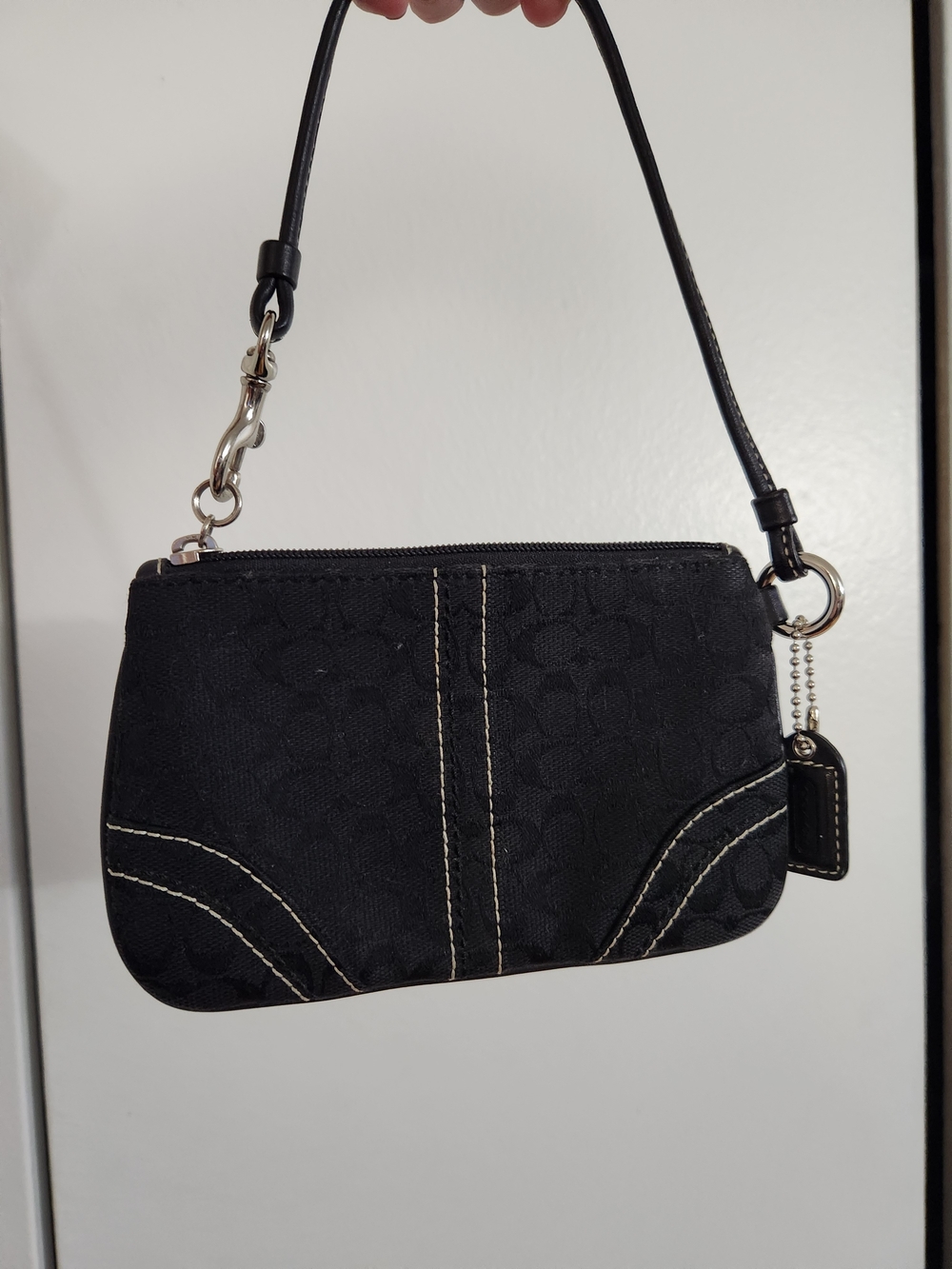 Coach Black Jacquard Wristlet with Contrast Stitching
